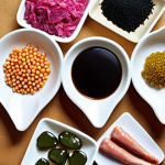 **Image Prompt 1:** A vibrant collage showcasing the versatility of industrial microorganisms. In the center, visualize traditional Japanese fermented foods like miso and soy sauce alongside modern applications such as pharmaceuticals produced via genetic engineering (e.g., insulin). Incorporate visual elements representing environmental bioremediation (e.g., oil-eating microbes cleaning up a spill) and bioplastics. Aim for a composition that balances tradition with cutting-edge biotechnology.