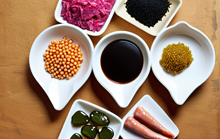 **Image Prompt 1:** A vibrant collage showcasing the versatility of industrial microorganisms. In the center, visualize traditional Japanese fermented foods like miso and soy sauce alongside modern applications such as pharmaceuticals produced via genetic engineering (e.g., insulin). Incorporate visual elements representing environmental bioremediation (e.g., oil-eating microbes cleaning up a spill) and bioplastics. Aim for a composition that balances tradition with cutting-edge biotechnology.