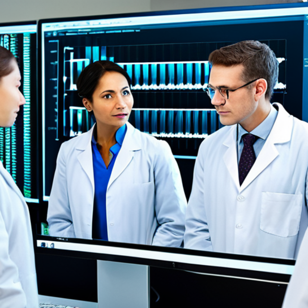 Personalized Medicine**

"A diverse group of doctors and scientists in a modern laboratory, analyzing DNA sequences on computer screens, fully clothed in professional attire, safe for work, appropriate content, perfect anatomy, natural proportions, representing personalized medicine, modest, professional environment, DNA helix in the background, high-quality rendering."

**