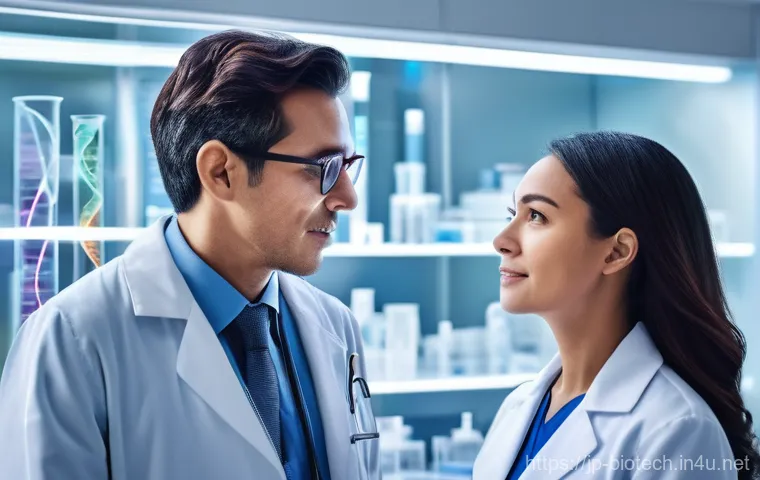 스마트 바이오 기술 - **Personalized Medicine in a Futuristic Clinic**
    A diverse group of individuals, including a sen...