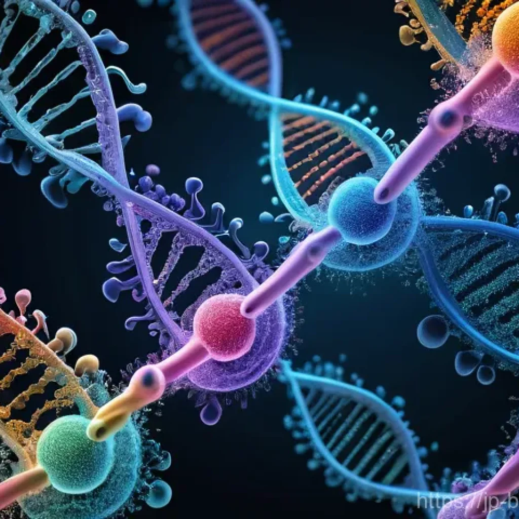 단백질 복합체 - **"The Cellular Orchestra: A Symphony of Protein Complexes"**
A vibrant, high-definition microsc...