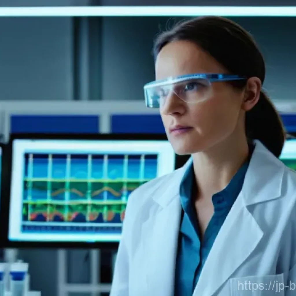 바이오 의약품 가격 정책 - **Prompt:** A focused and determined female pharmaceutical research scientist, in her late 30s, stan...