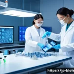 유전자 치료 FDA 승인 - A futuristic laboratory scene showing scientists in modern white lab coats conducting gene therapy r...