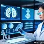 바이오산업 혁신 - A futuristic medical laboratory scene showcasing personalized medicine: a diverse Japanese doctor an...