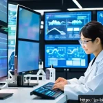 제약회사와 바이오테크 회사 차이 - A modern pharmaceutical research laboratory scene in Japan, showcasing scientists in white lab coats...